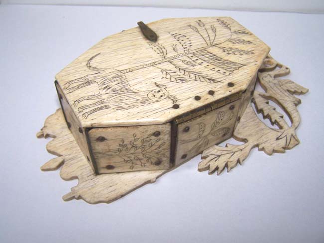 An Absolutely Charming American 19th century Sailor-Made Whalebone Pocket Watch case signed "John Almys 1882." — image 2